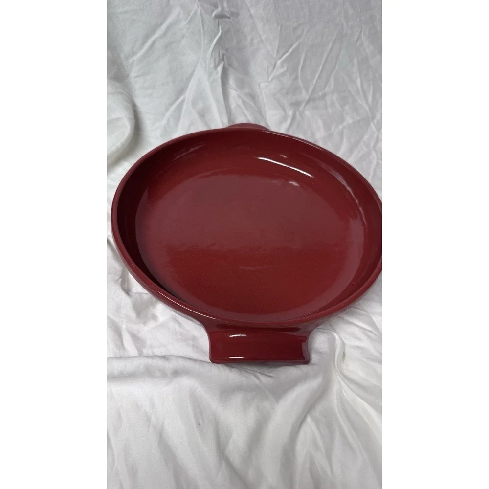 Emile Henry Flame Red Ceramic Tart Tarte Tatin 2 Piece Set Cook/Serve Bake Dish